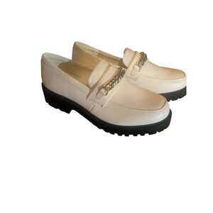 White Chain‎ Loafers Lug Sole Chunky Platform Comfy Casual Shoes